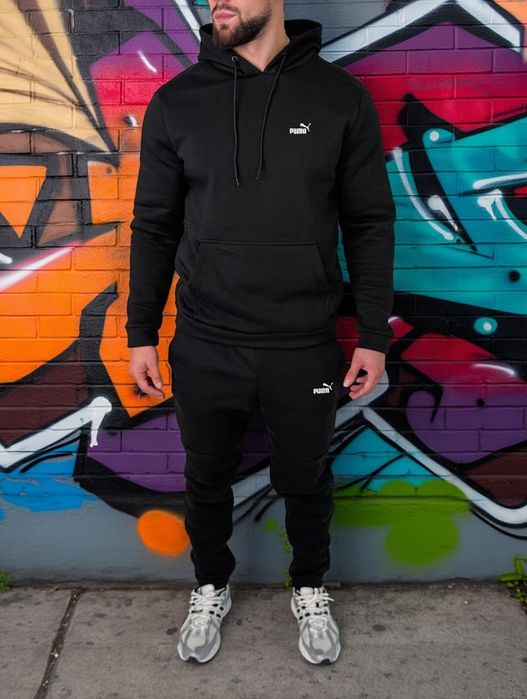 Стильный зимний спортивный костюм Puma черного цвета