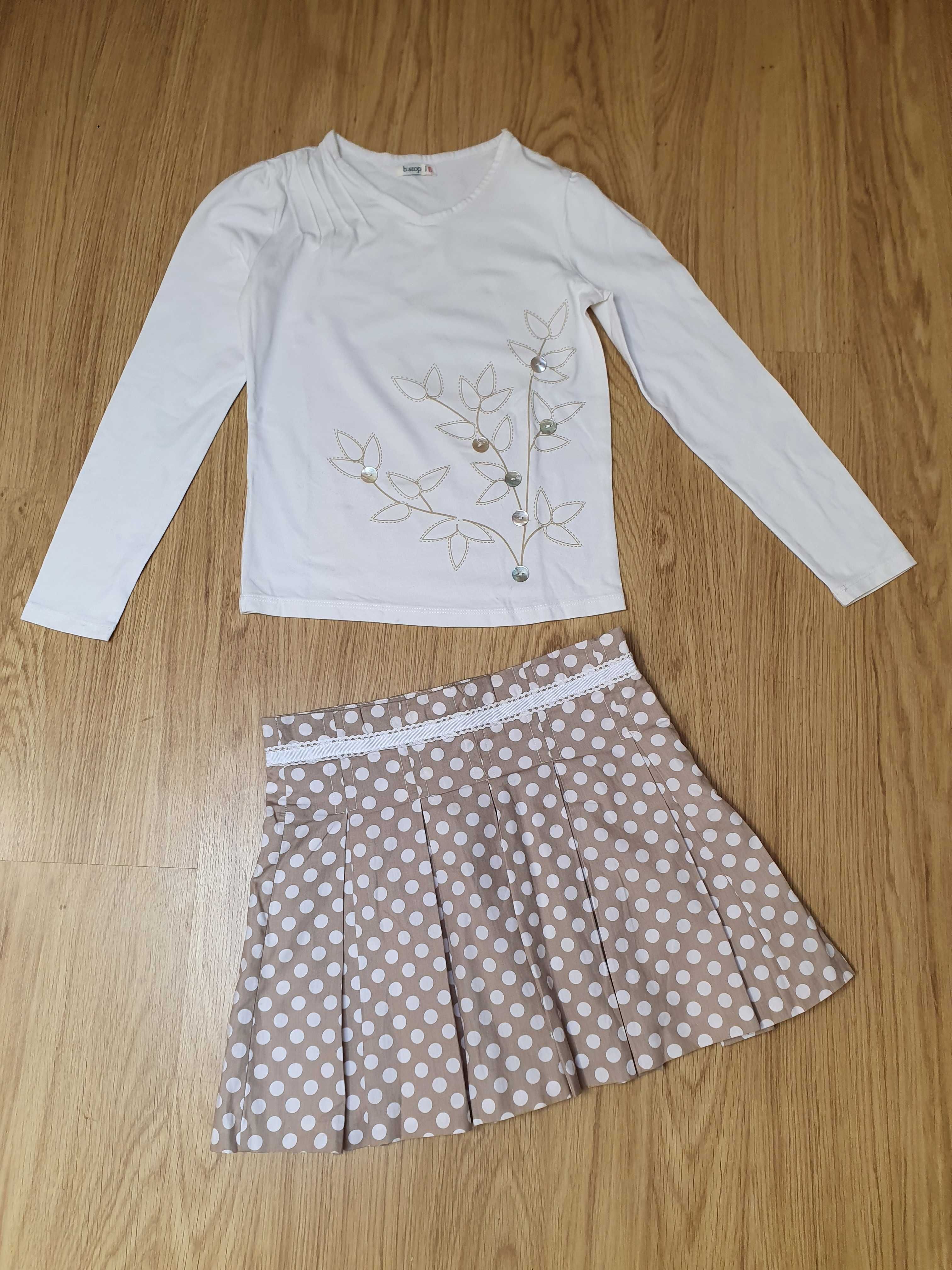 Excelente conjunto de saia e blusa, branco e creme, menina 9-10 anos