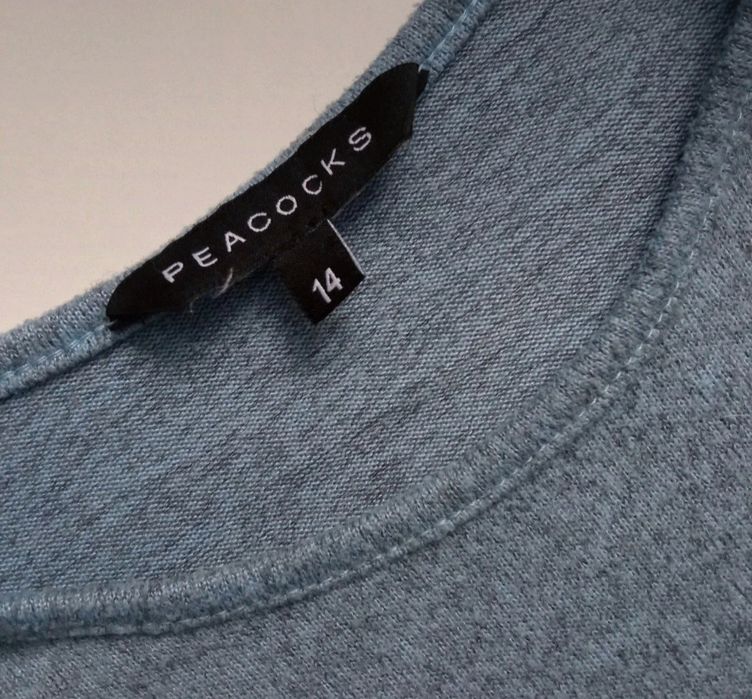 Melanżowy niebieski sweterek z falbanką peacocks 14 L 40