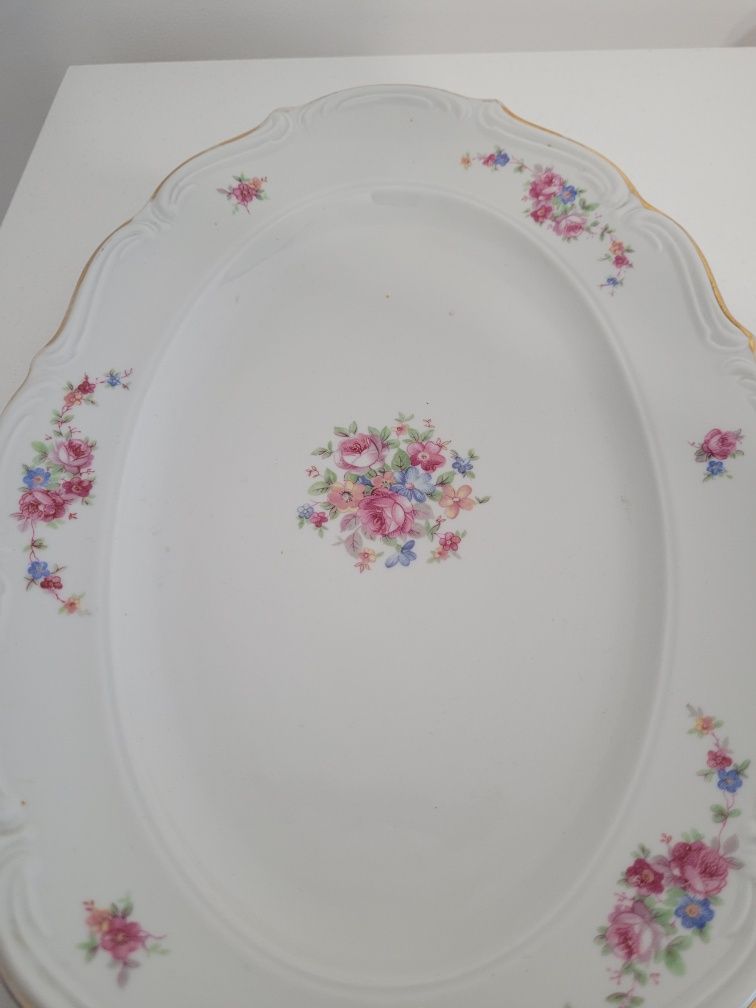 Patera półmisek porcelana biała w kwiatki wzorki Wałbrzych