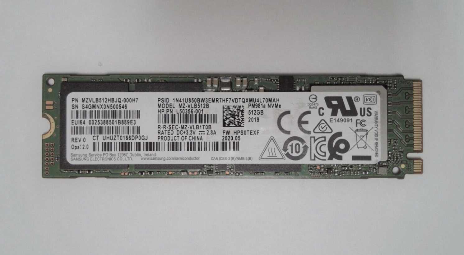 SSD 512GB Samsung PM981a m.2 NVMe 2280 V-NAND TLC