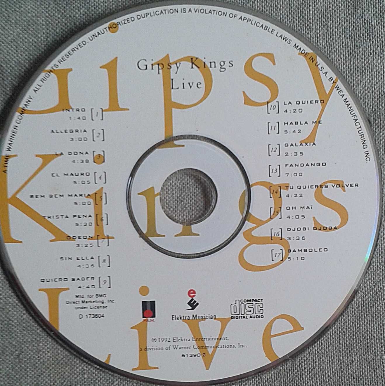 CD Gipsy Kings Live. 17 musicas. Inclui portes