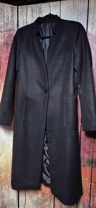 Klasyczny płaszcz / trencz damski S | czarny | elegancki