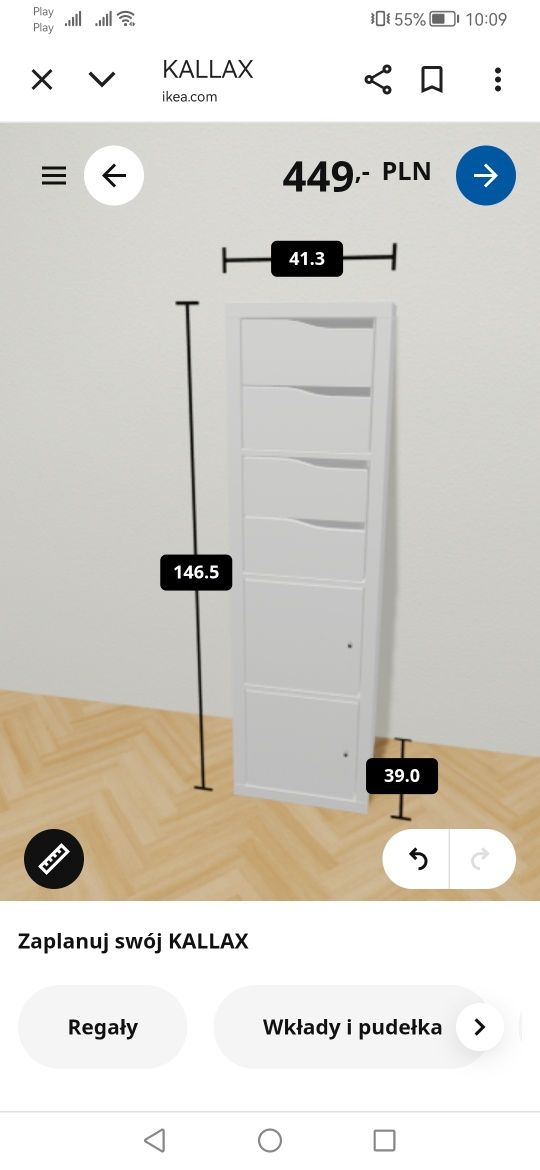 Kallax Ikea 4x1, wkłady, szuflady