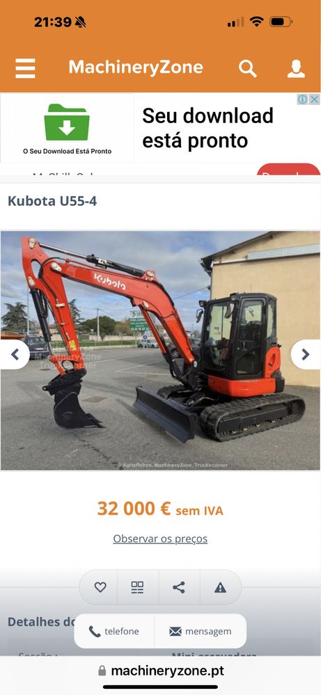 Mini giratoria kubota U55