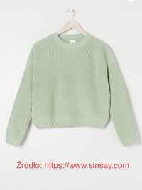 Miętowy dzianinowy sweter ażurowy splot Sinsay S