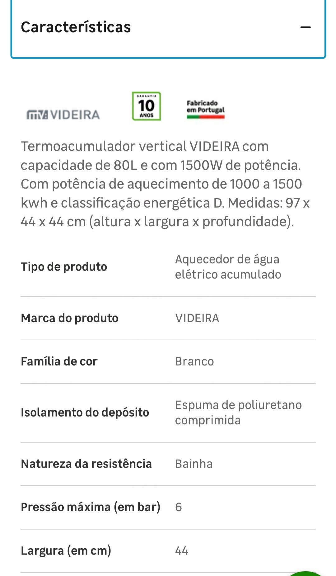Termoacumulador marca Videira 80lt com garantia