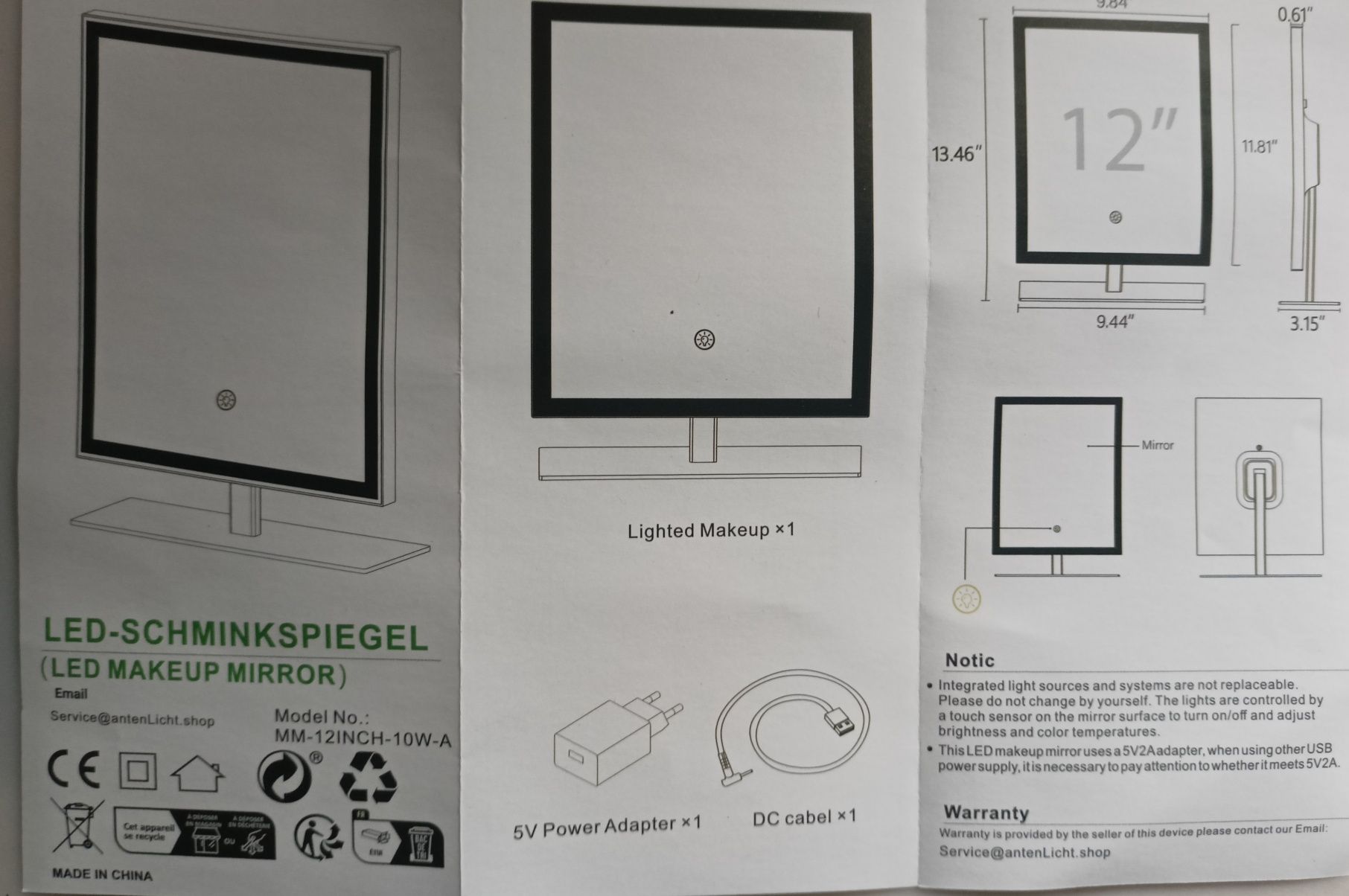 Nowe lustro do makijażu dotykowe 3 barwy światła sciemniane