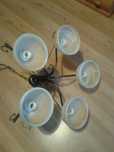 Lampa, klasyczny żyrandol 5 kloszy, mosiądz, patyna