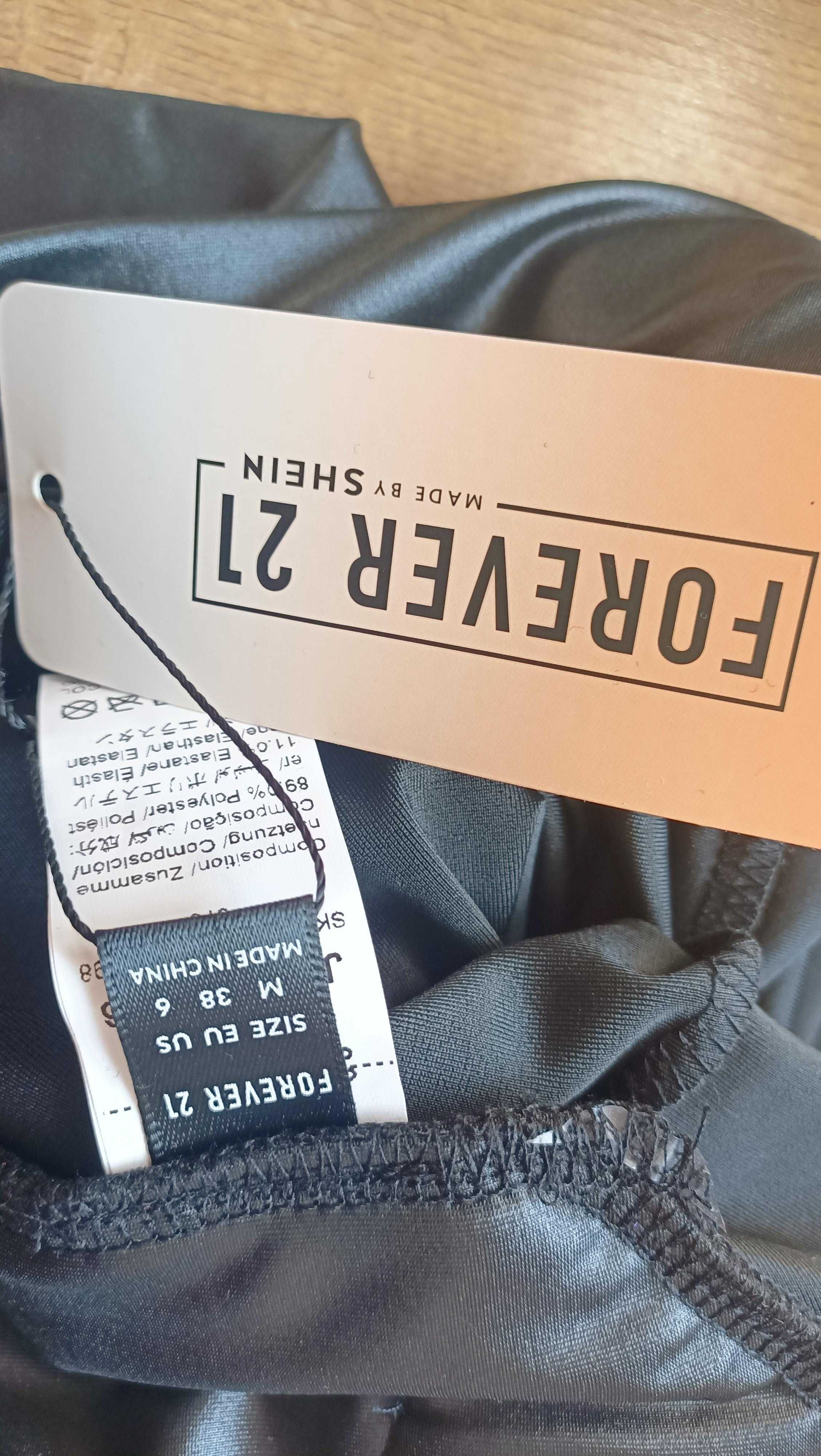 Woskowane, błyszczące czarne  legginsy M Forever 21