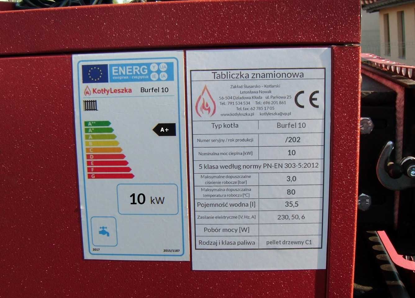 Kocioł piec c.o. 5 klasa BURFEL 10 kW pellet ekoprojekt kotlyleszka