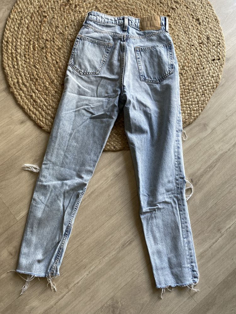 Spodnie jeansowe wysoki stan dżinsowe dżins damskie H&M XS szarpane