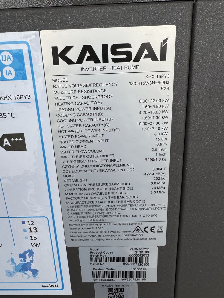Pompa Ciepła Propan R290 Kaisai KHX-16PY3 Wyprzedaż !!!