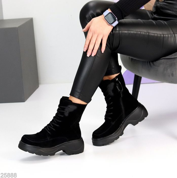 Жіночі черевики ботинки шкіра та замша зимові