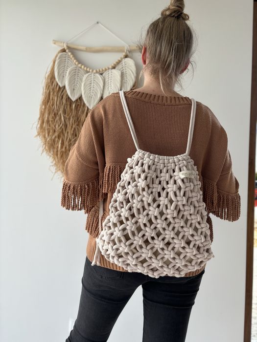 Worek plecak workoplecak makrama boho hippie handmade torba rękodzieło