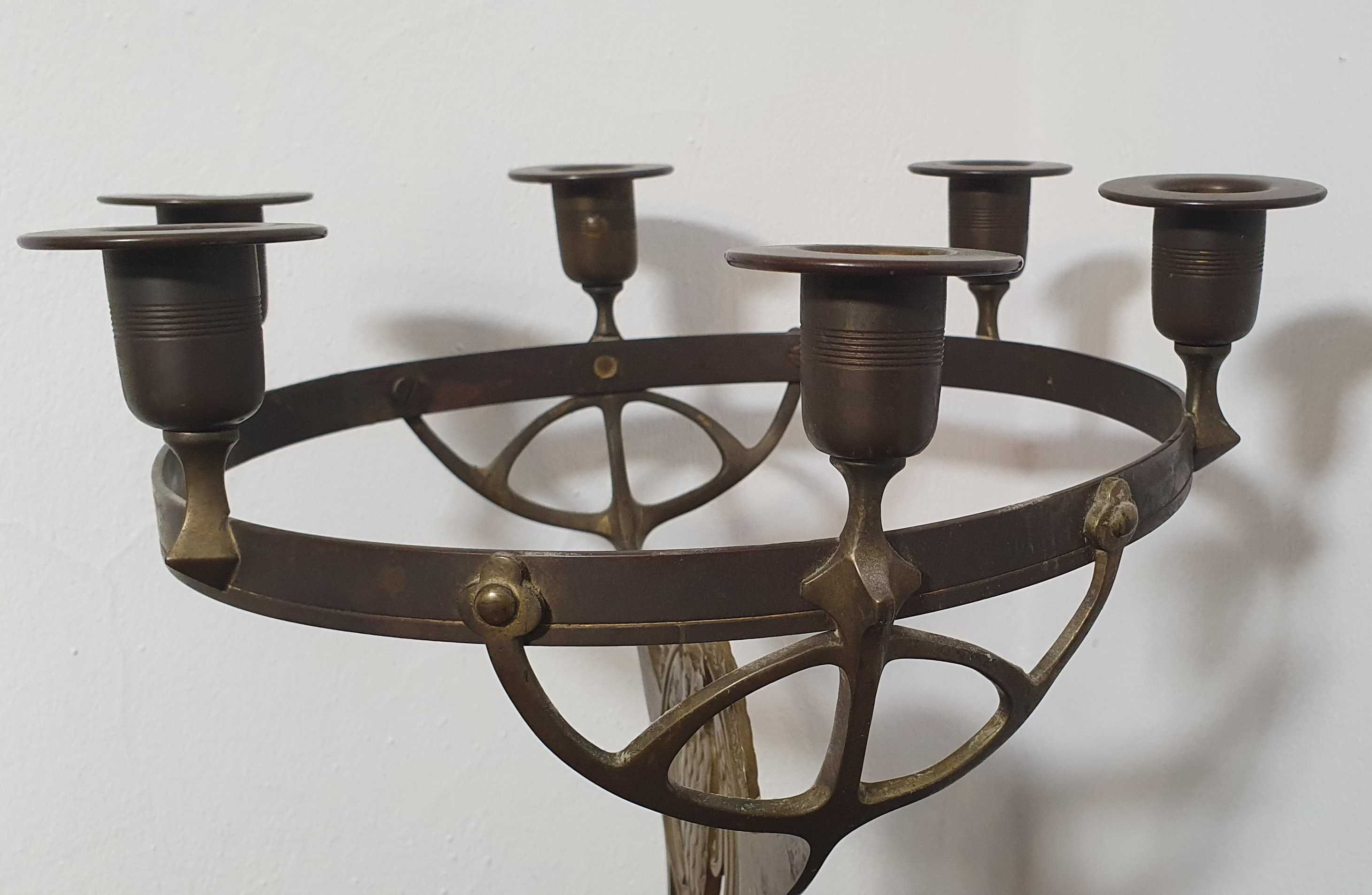 Stary świecznik Art deco Sowa Kandelabr masoński