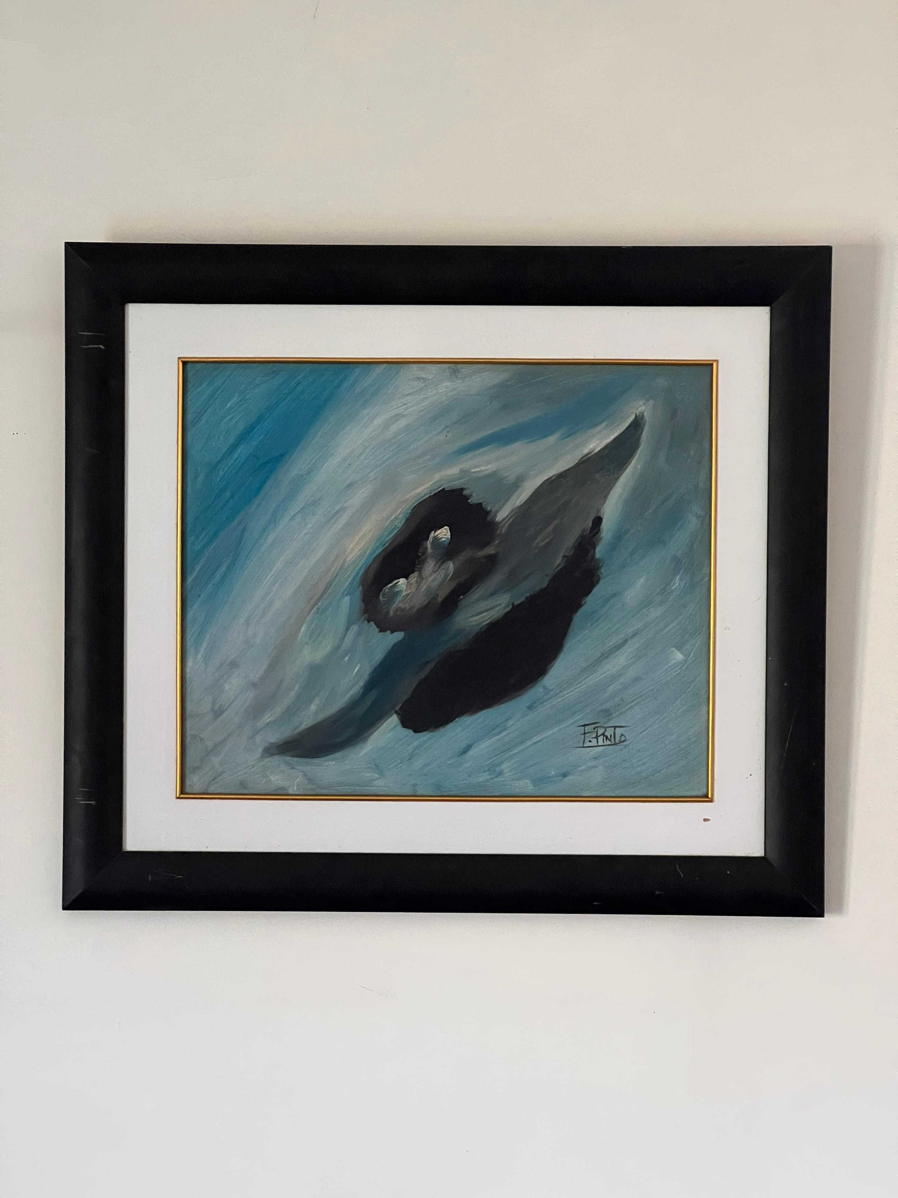 Quadro pintado a mao em tons de azul