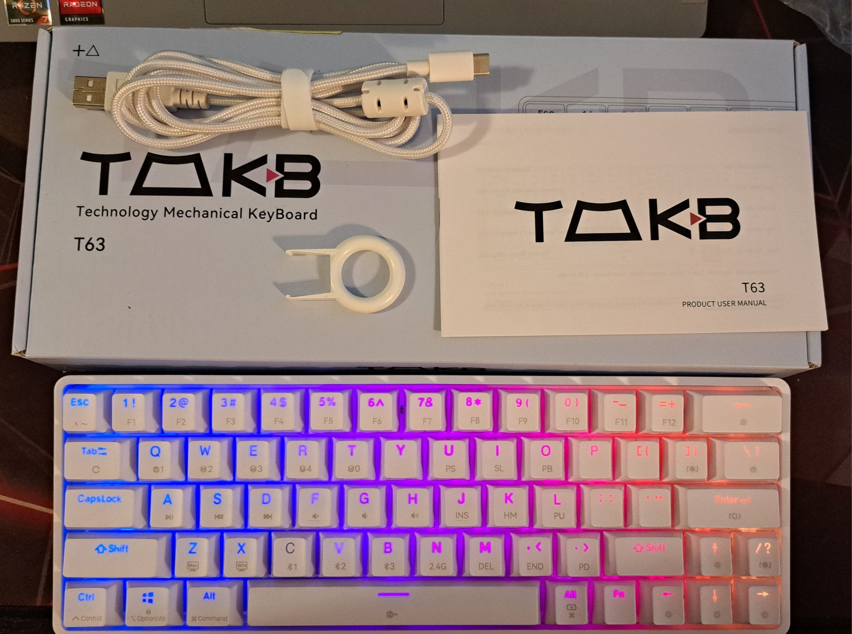 Klawiatura mechaniczna gamingowa TMKB T63 RGB Switch RED biała