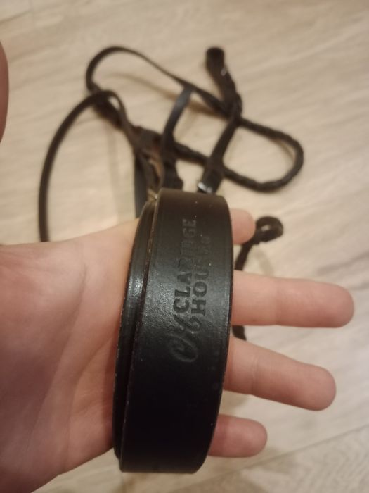 Ogłowie skórzane czarne zaplatane cob