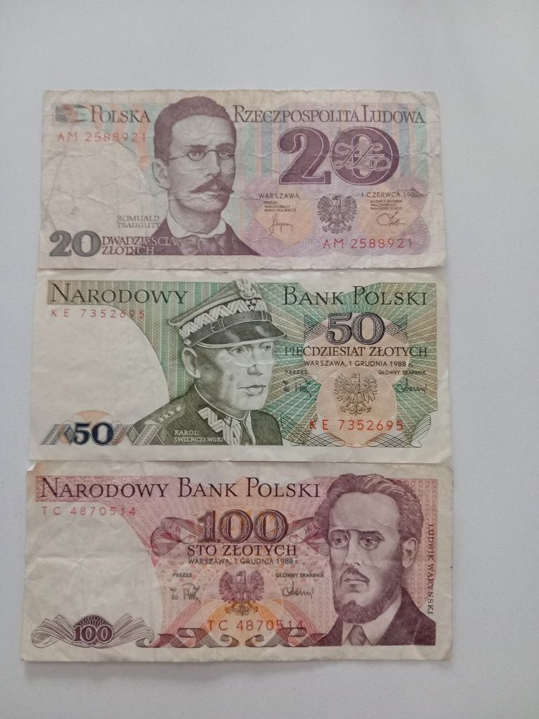 Banknoty PRL 3sztuki ( 20zł, 50zł, 100zł).