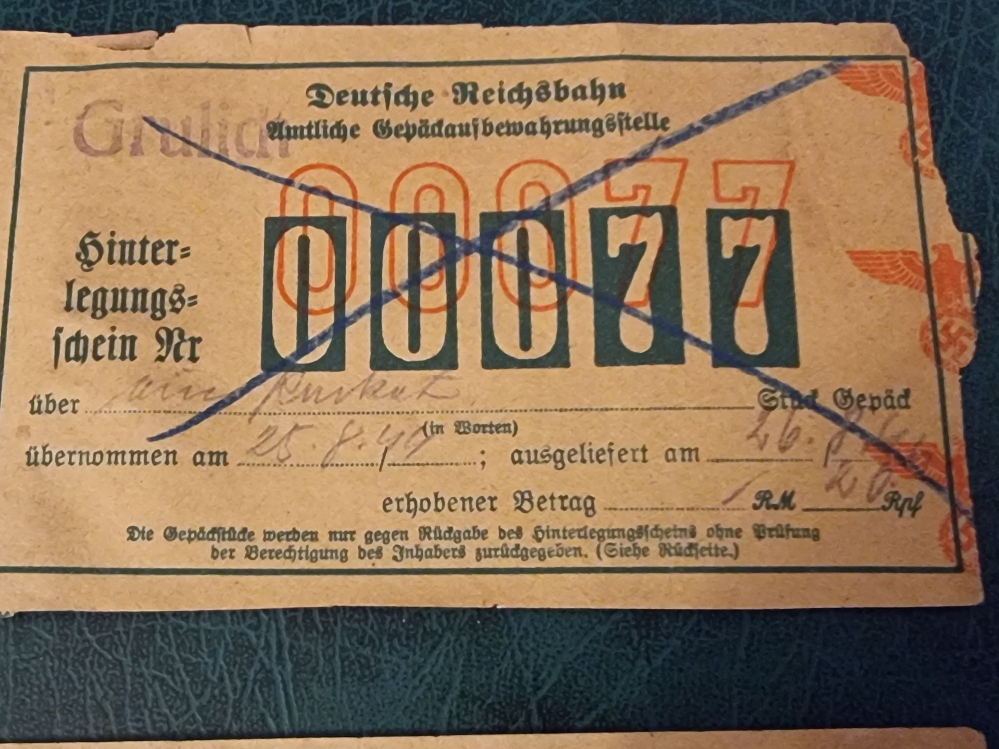 Dwa bilety kolejowe  1944  Deutsche Reichsbahn, 3 Rzesza, swastyka