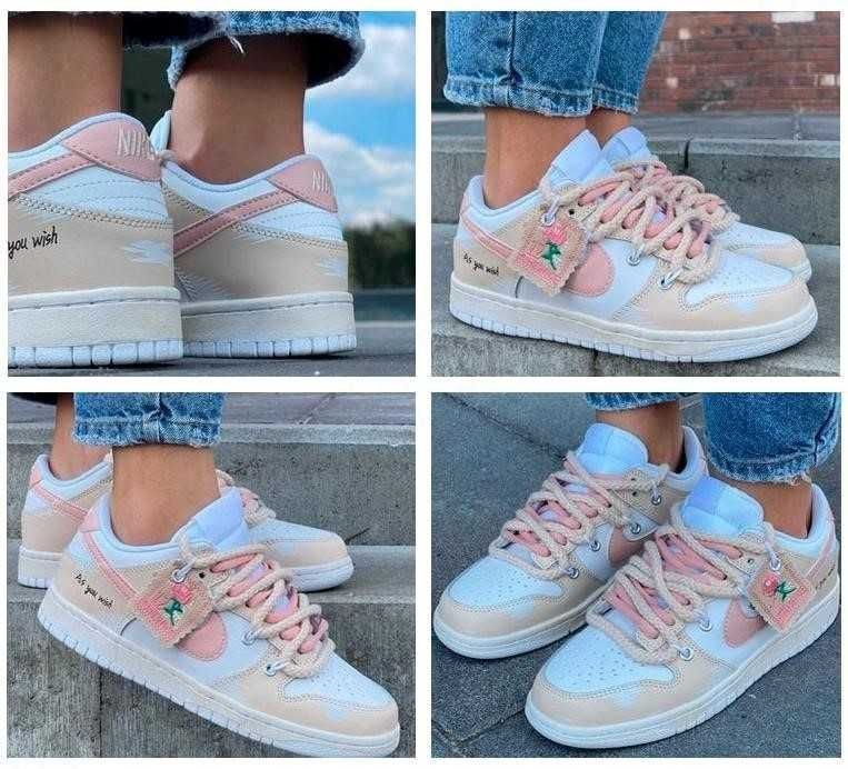 Женские кроссовки Nike SB Dunk Low Custom Beige Pink 36-40 найк сб