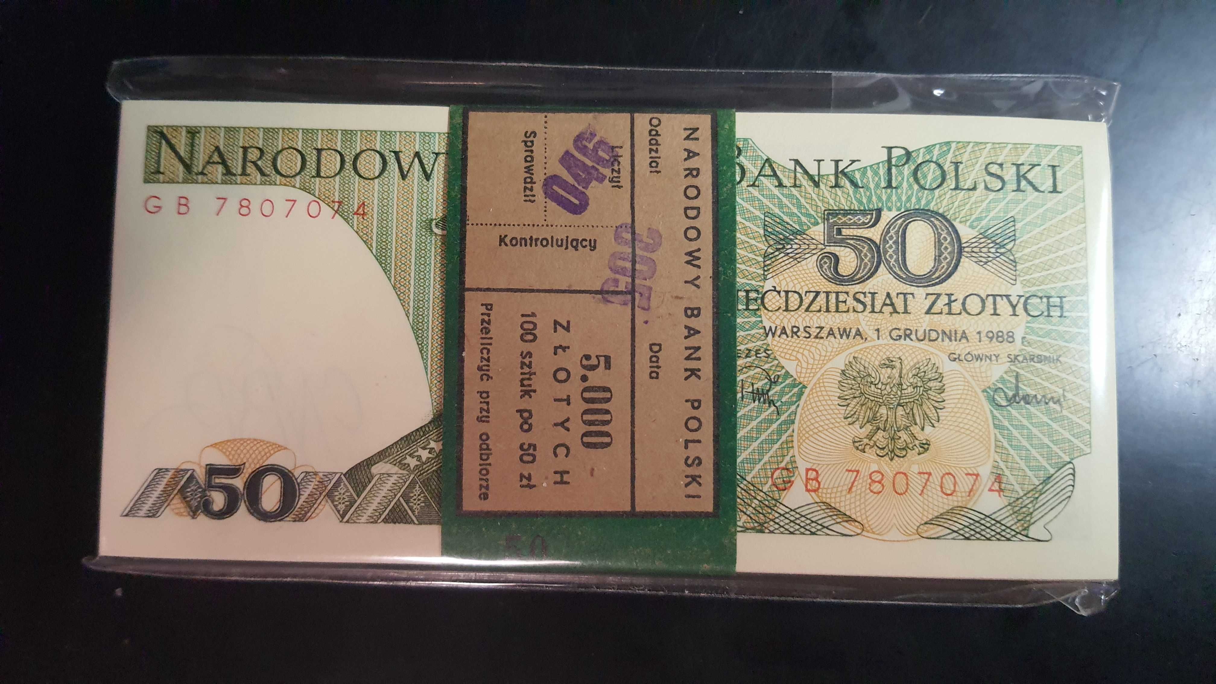 Paczka 50 ZŁOTYCH 1988 s. GB przejściowa UNC !!!