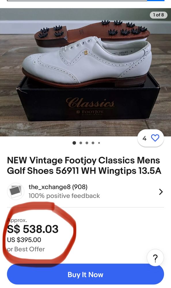 Vintage Footjoy Classics Mens Golf Shoes 56911N White Wingtips