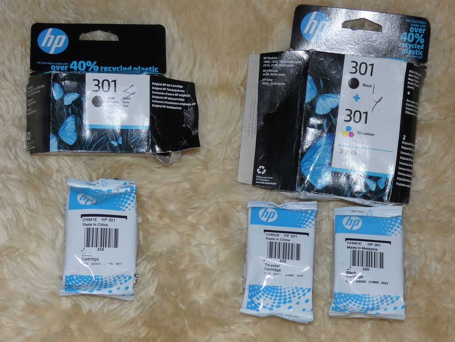 Оригинальные картриджи HP 301 (Черный и Цветной) - новые.