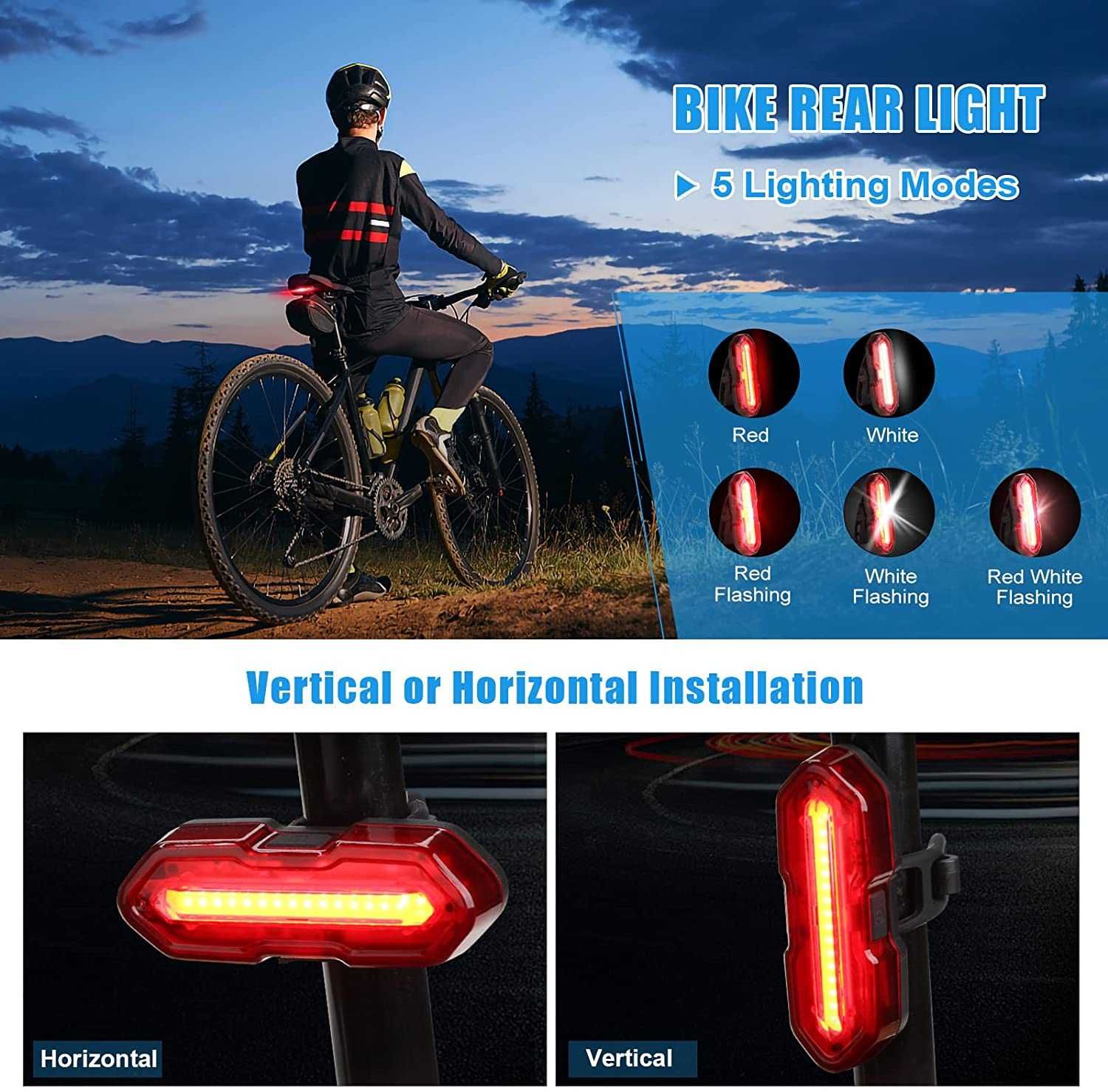 Luzes de bicicleta dianteira e traseira