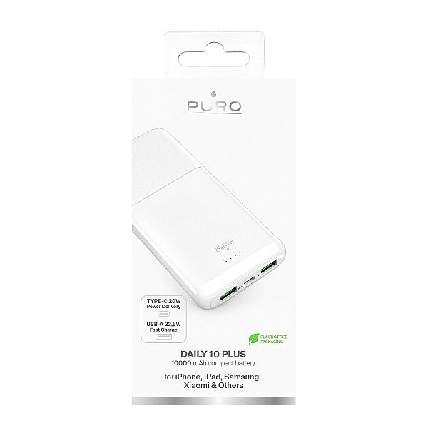 Powerbank Puro DAILY 10 PLUS 10000mAh 2x USBA / 1x USB-C 22.5W - biały