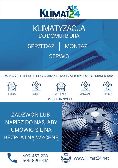 Montaż Klimatyzacji Gree, Kaisai, Rotenso, Sinclair, TCL