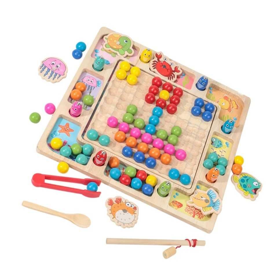 Drewniana gra 3w1 - Mozaika, Bubble Shooter, Rybki