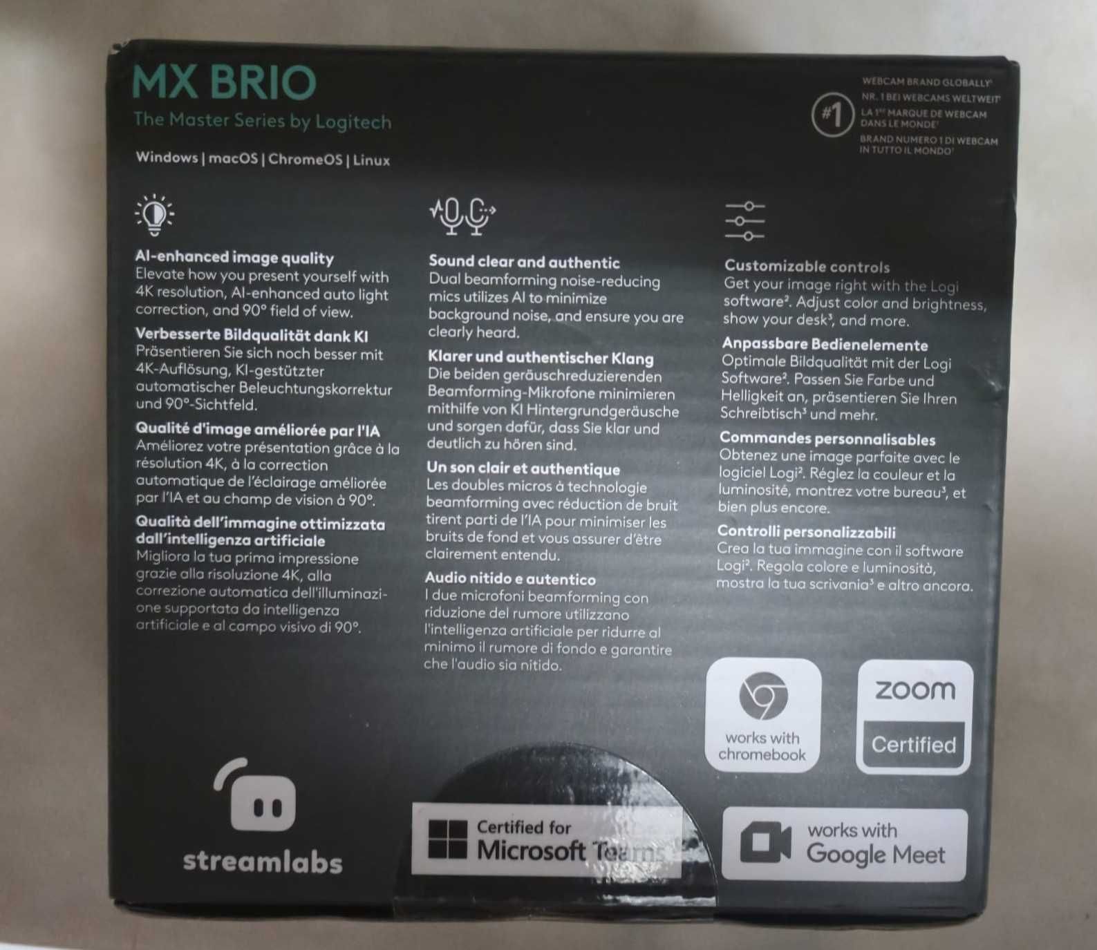 Webcam Logitech MX Brio 4K UHD USB Type-C Graphite - Nova