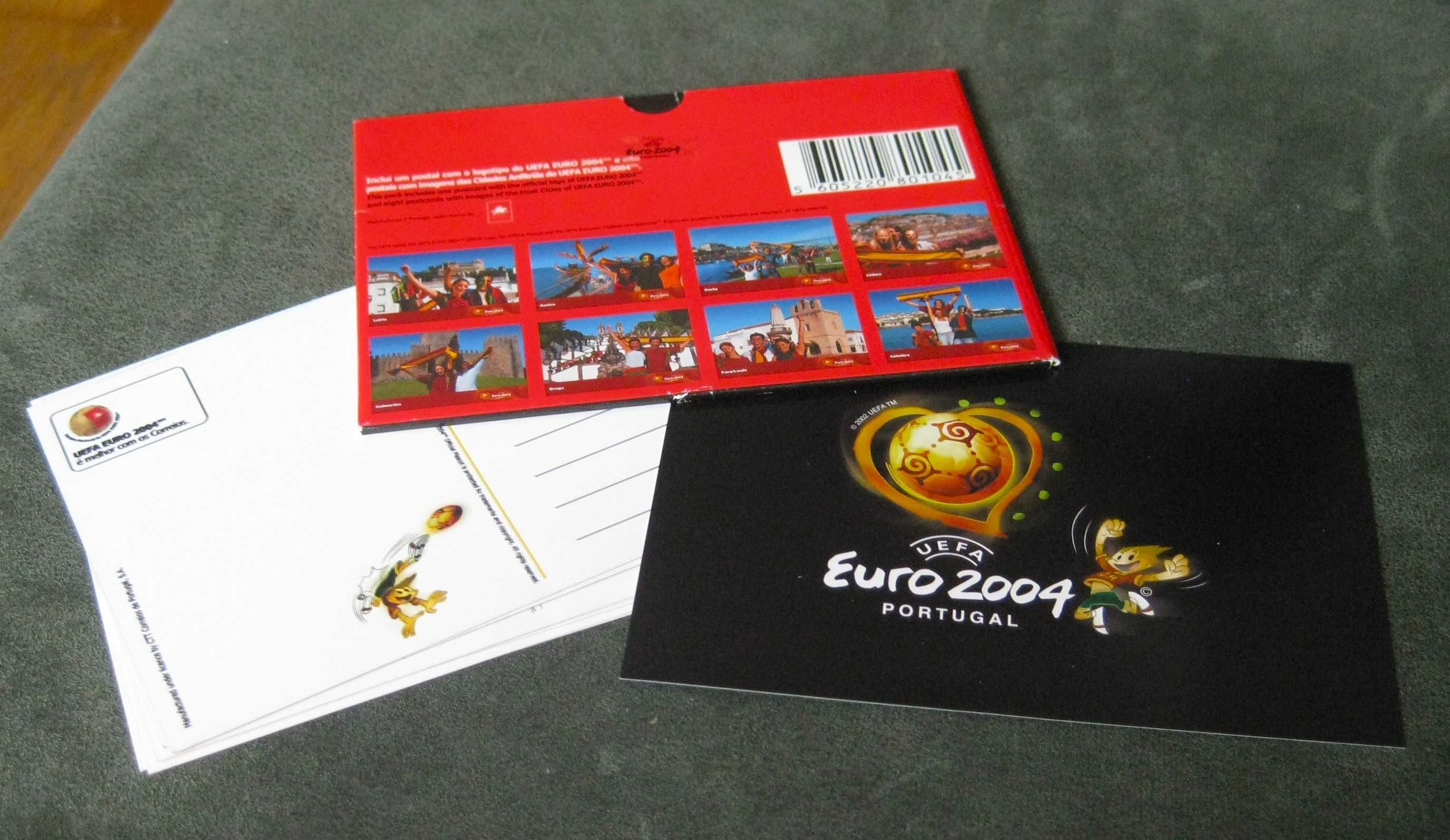 Conjunto de 8 Bilhetes Postais da Cidades do Euro 2004 c/ Selo