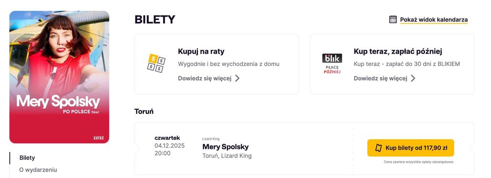 2 bilety na koncert Mery Spolsky TORUŃ 4.12.2025