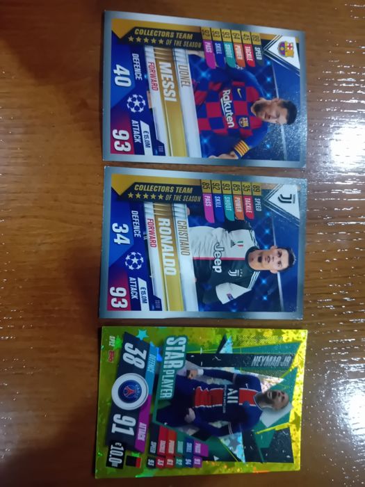Cartas Messi, Ronaldo e Neymar