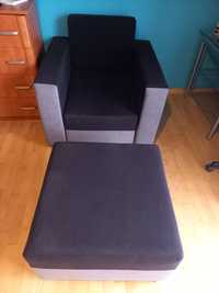 Fotel I duża pufa podnóżek Czarny