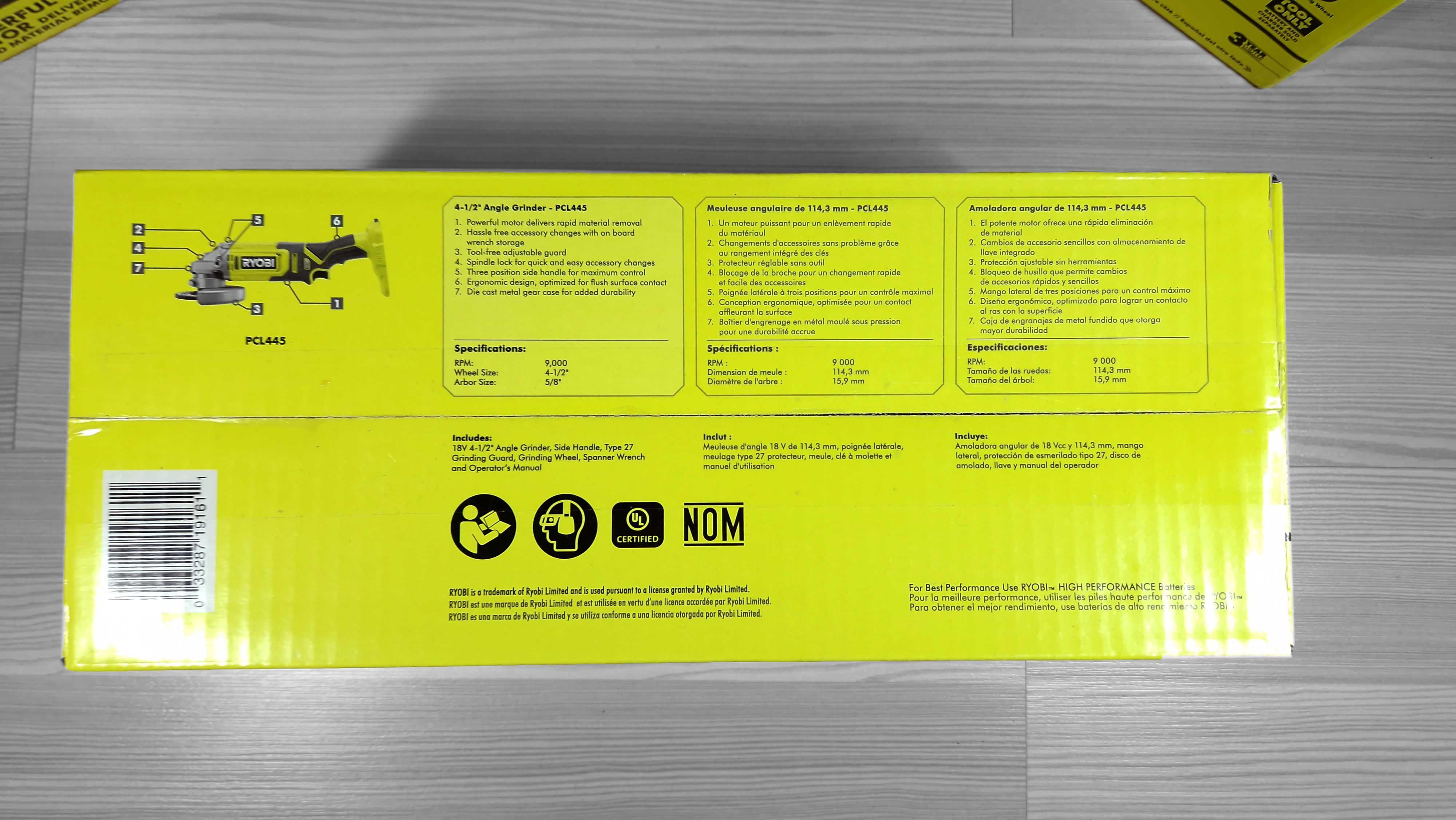 США Болгарка 115мм RYOBI PCL 445 ONE 18v (аккумуляторная ушм)