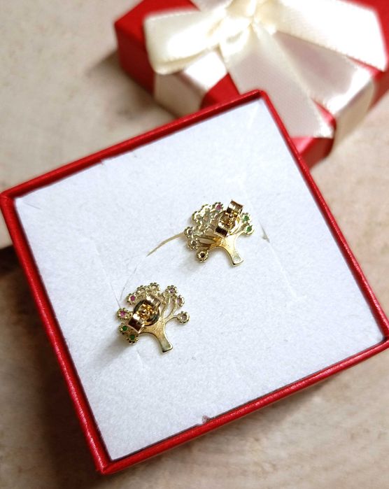 Złote kolczyki p.585/1,30g  kolorowe drzewko szczęścia