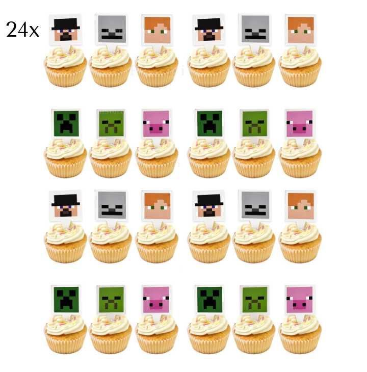 Toppery tort muffinki babeczki Minecraft urodziny Steve pixel urodziny