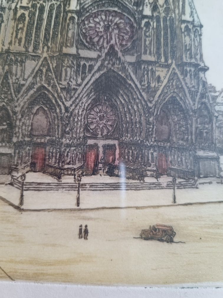 Litografia katedra w Reims - M.J.Baron 1872- 56