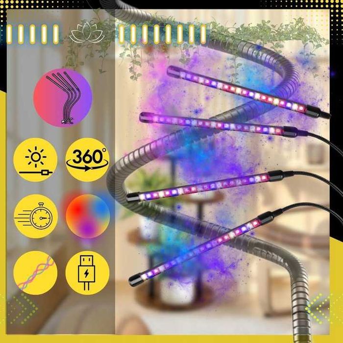 LAMPA DO UPRAWY ROŚLIN 4X Wzrostu Oświetlenie Żarówka LED Grow TIMER