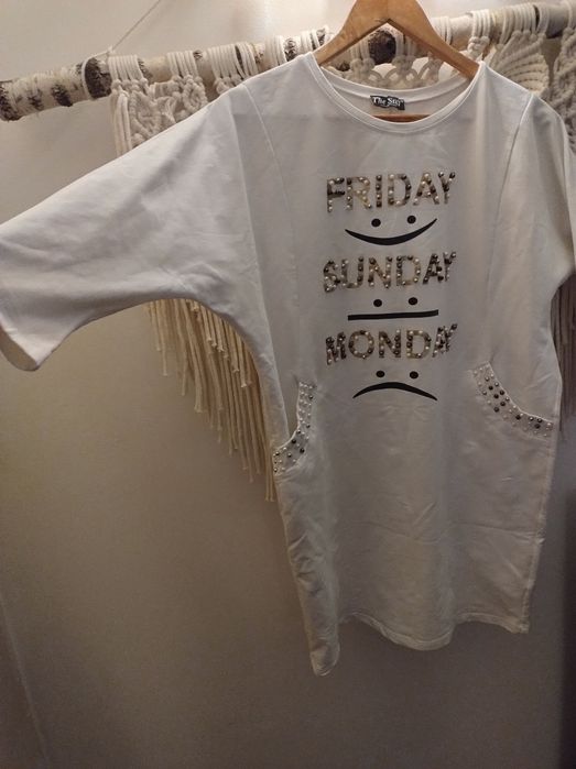 Tunika perełki napisy kieszenie L/XL