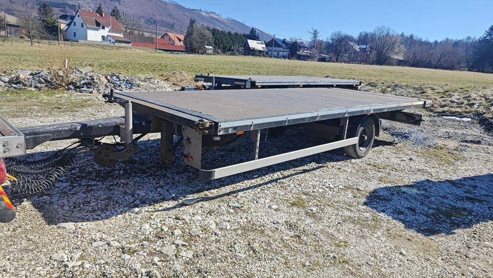 Przyczepa sztywna jednoosiowa do przewozu kontenerów tandem ciężarowa
