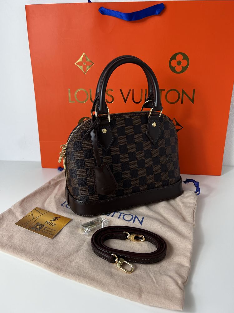 Torebka damska kuferek Louis Vuitton Alma Tote skorzana Damier Ebene