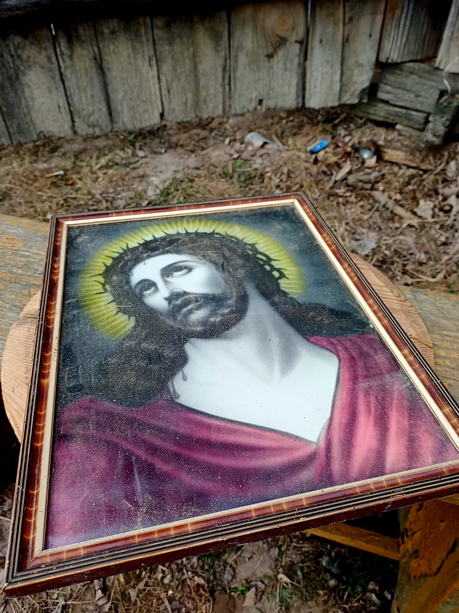 Stary obraz religijny Jezus w koronie