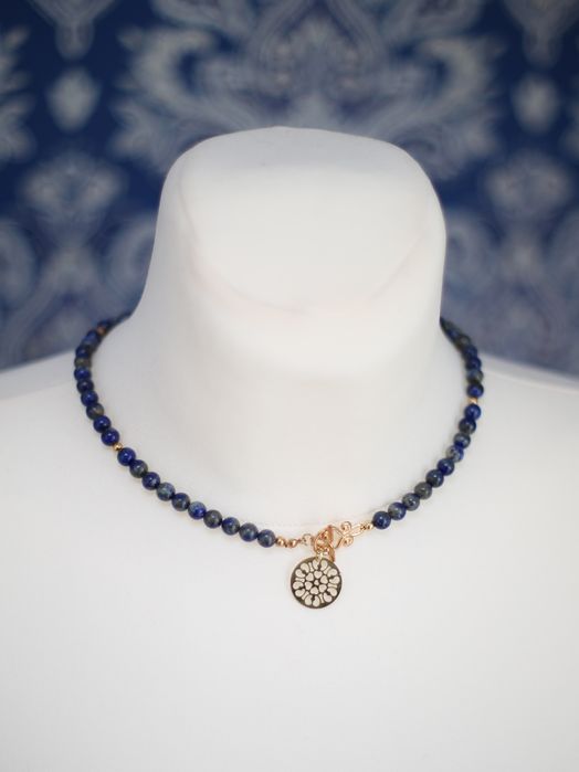 Naszyjnik Lapis Lazuli niebieski kamienie naturalne ażurowa zawieszka