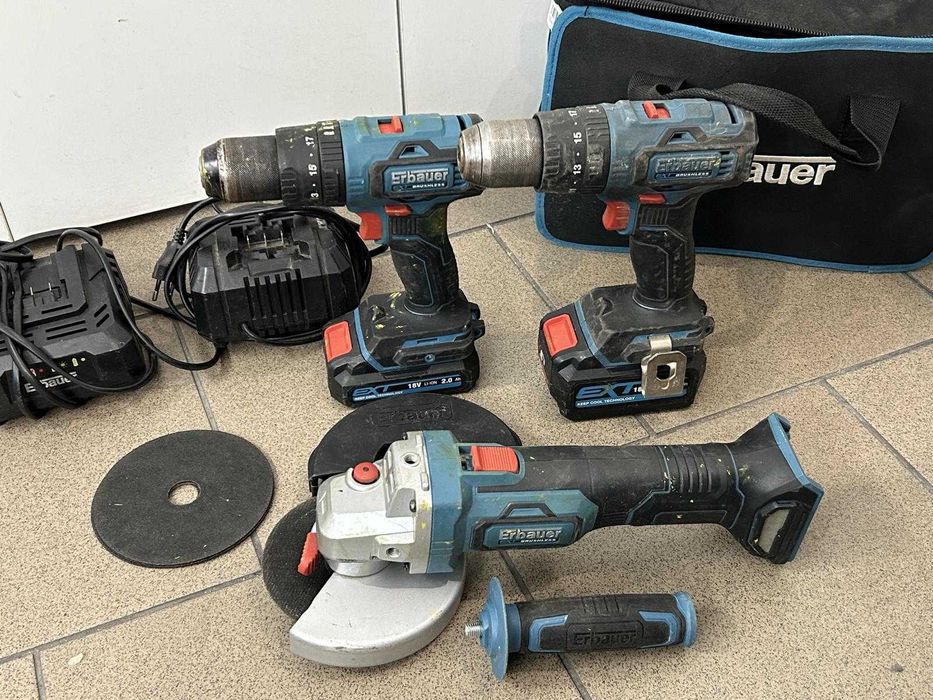Zestaw narzędzi Erbauer Szlifierka 2x Wkrętarka Ładowarki