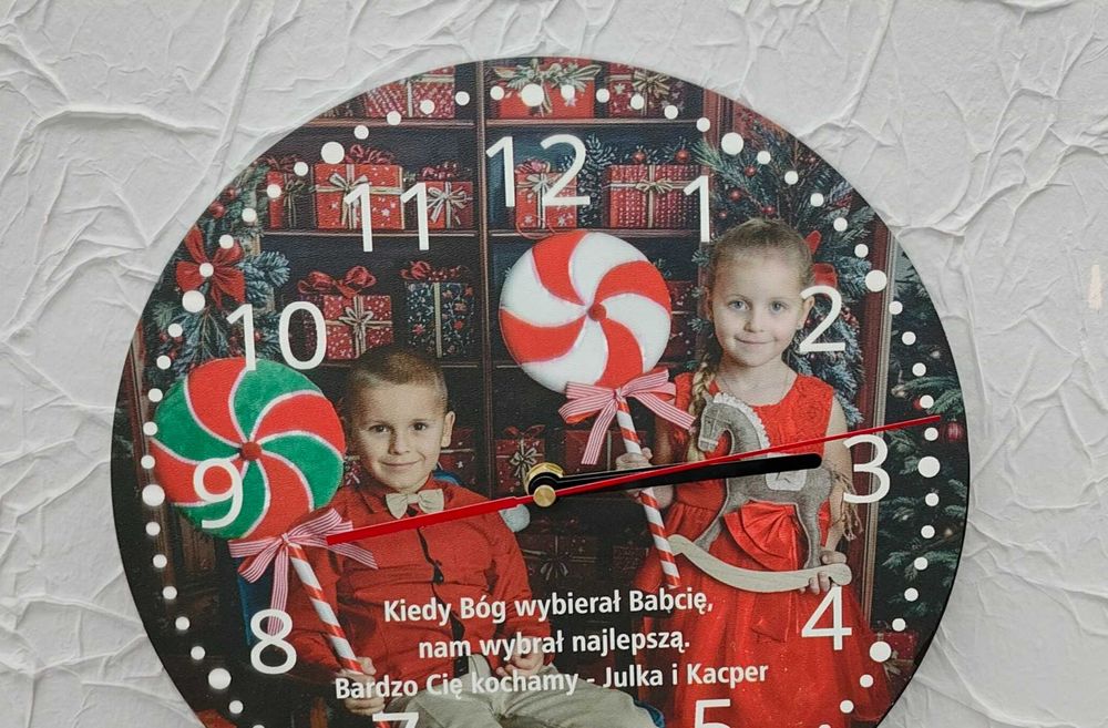 Zegar na Dzień Babci i Dziadka dow. tekst twoje zdjęcie wnuków nadk UV